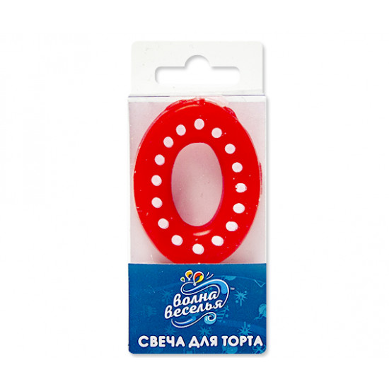 Свеча Цифра, 0 Белые точки, Красный, 4,3 см, 1 шт.