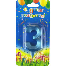 Свеча Цифра, 3 Грани, Синяя бирюза, 7 см, 1 шт.