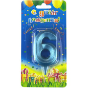 Свеча Цифра, 6 Грани, Синяя бирюза, 7 см, 1 шт.