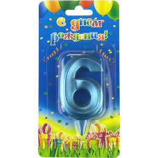 Свеча Цифра, 6 Грани, Синяя бирюза, 7 см, 1 шт.