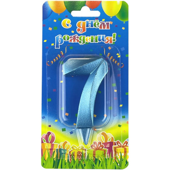 Свеча Цифра, 7 Грани, Синяя бирюза, 7 см, 1 шт.