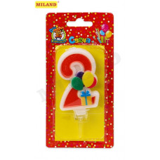 Свеча для торта Весёлый праздник красная Цифра 2