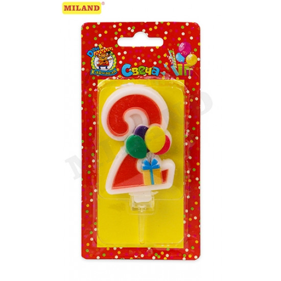 Свеча для торта Весёлый праздник красная Цифра 2