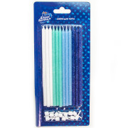 Свечи Гармония, Голубой микс, с блестками, 14,5 см, 12 шт. с держат.