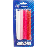 Свечи Гармония, Розовый микс, с блестками, 14,5 см, 12 шт. с держат.