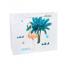 Пакет подарочный с глянц. лам. (горизонтальный) 26х32х12см (L) Фламинго в тропиках, 157 г