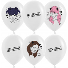 Шар (12''/30 см) K-POP, Black Pink, Белый, пастель, 2 ст, 25 шт.