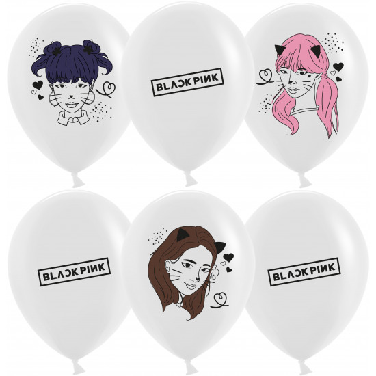 Шар (12''/30 см) K-POP, Black Pink, Белый, пастель, 2 ст, 25 шт.