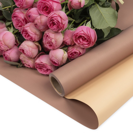 Упаковочная пленка 65мкр (0,57*10 м) Двухцветная, Бежевый/Чайная роза, Матовый, 1 шт.