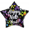 Шар (18''/46 см) Звезда, Happy New Year! (разноцветные круги), Черный, 1 шт.