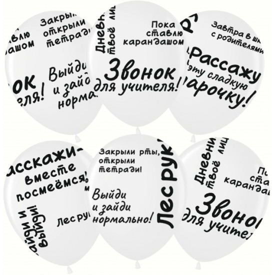 Шар (12''/30 см) Школьные цитаты, Белый (200), пастель, 5 ст, 25 шт.